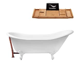 67 in. Cast Iron Clawfoot Non-Whirlpool Bathtub in Glossy White, Matte Oil Rubbed Bronze Drain, Glossy White Clawfeet