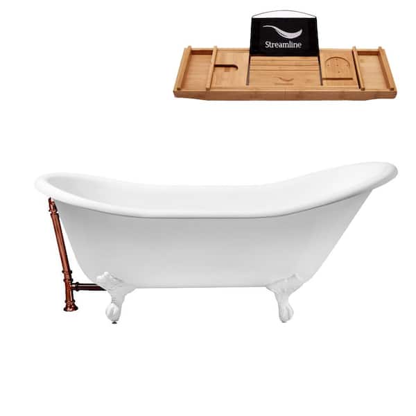 67 in. Cast Iron Clawfoot Non-Whirlpool Bathtub in Glossy White, Matte Oil Rubbed Bronze Drain, Glossy White Clawfeet