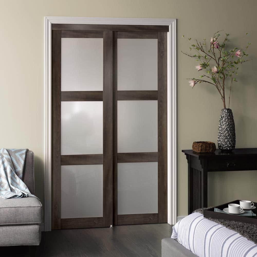 White Solid Core Sliding Closet Doors with Glass Panels