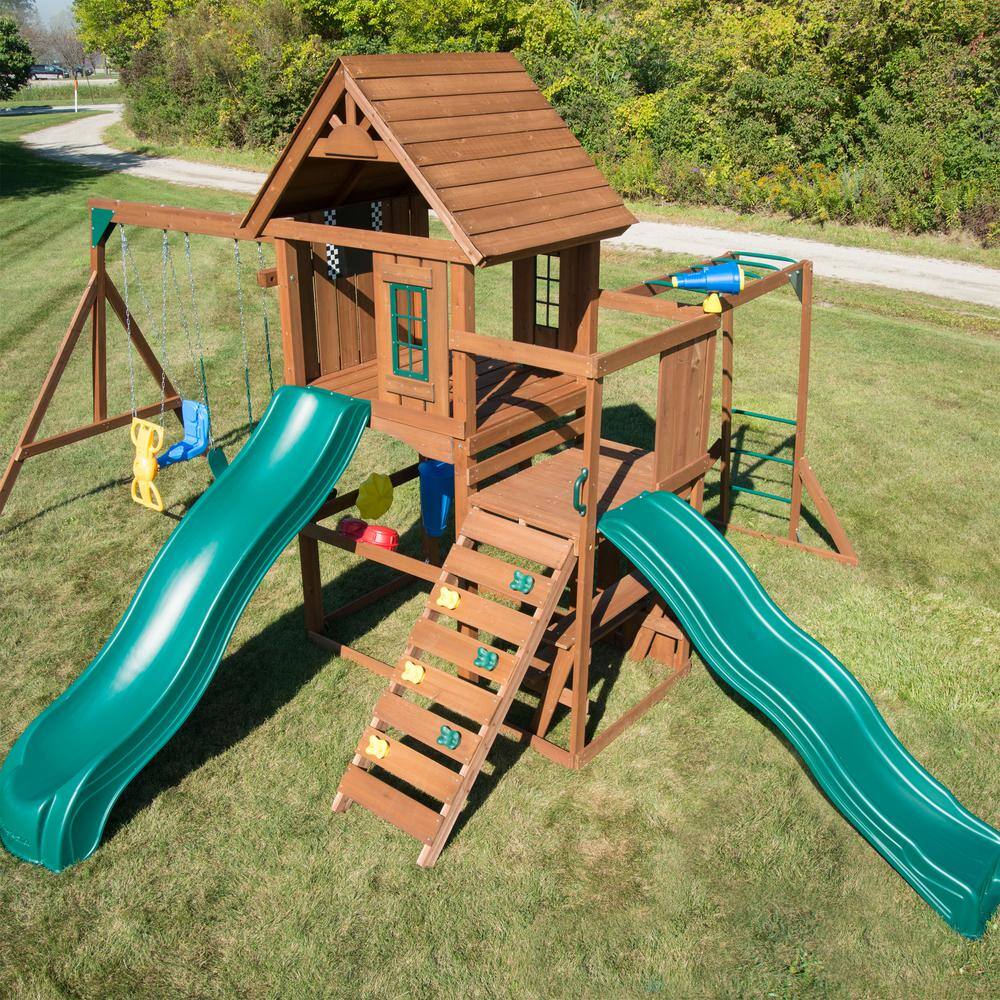 Knightsbridge Wooden Swing Set with Slides and Monkey Bars