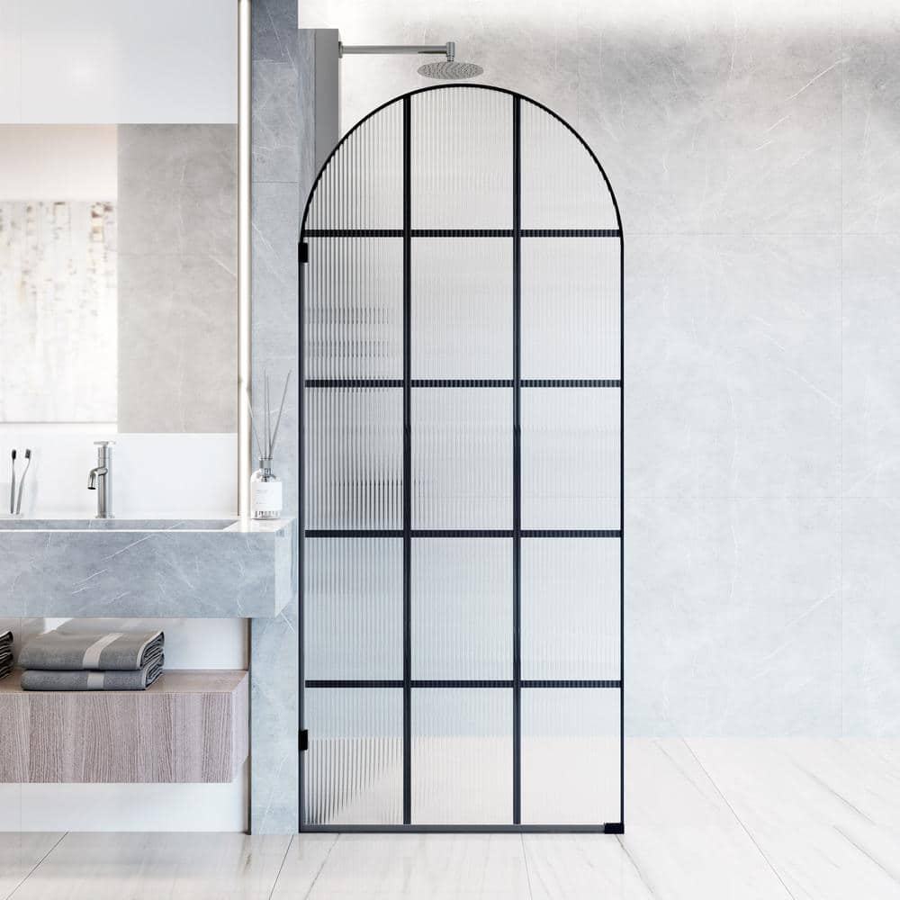 Arden Matte Black 34" x 78" Framed Shower Screen with Fluted Glass