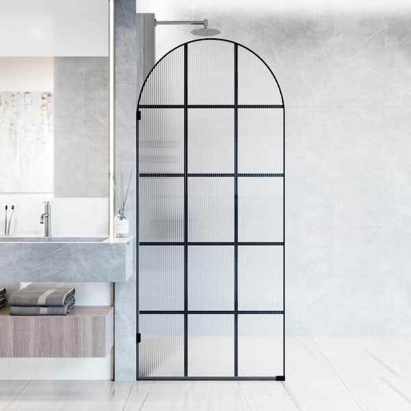 VIGO Arden 34 in. W x 78 in. H Framed Fixed Shower Screen in Matte Black with 3/8 in. (10mm) Fluted Glass