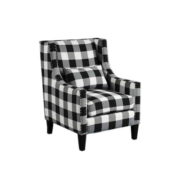 Best Master Furniture Lucas Checkered Print Accent Chair with Nailhead Trim
