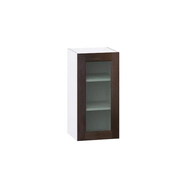 J COLLECTION Georgetown 15 in. W x 14 in. D x 30 in. H Assembled Glass Door Wall Kitchen Cabinet in Chestnut