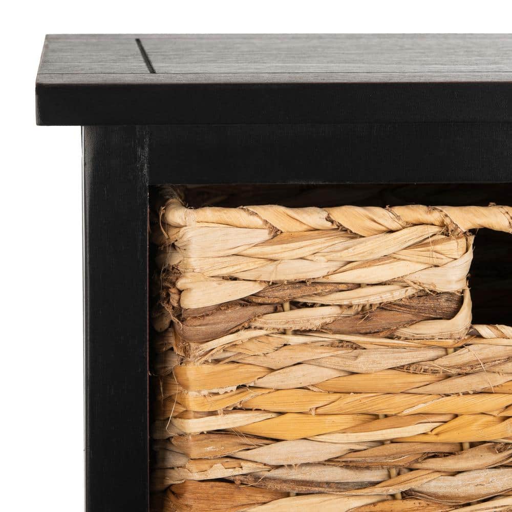 Distressed Black Pine Wood Accent Cabinet with Wicker Baskets