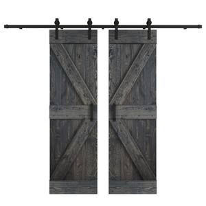 K Series   48 in. x 84 in.   Carbon Gray   DIY Knotty Wood Double Sliding Barn Door with Hardware Kit