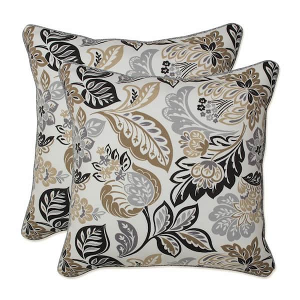 Pillow Perfect Floral Black Square Outdoor Square Throw Pillow 2-Pack