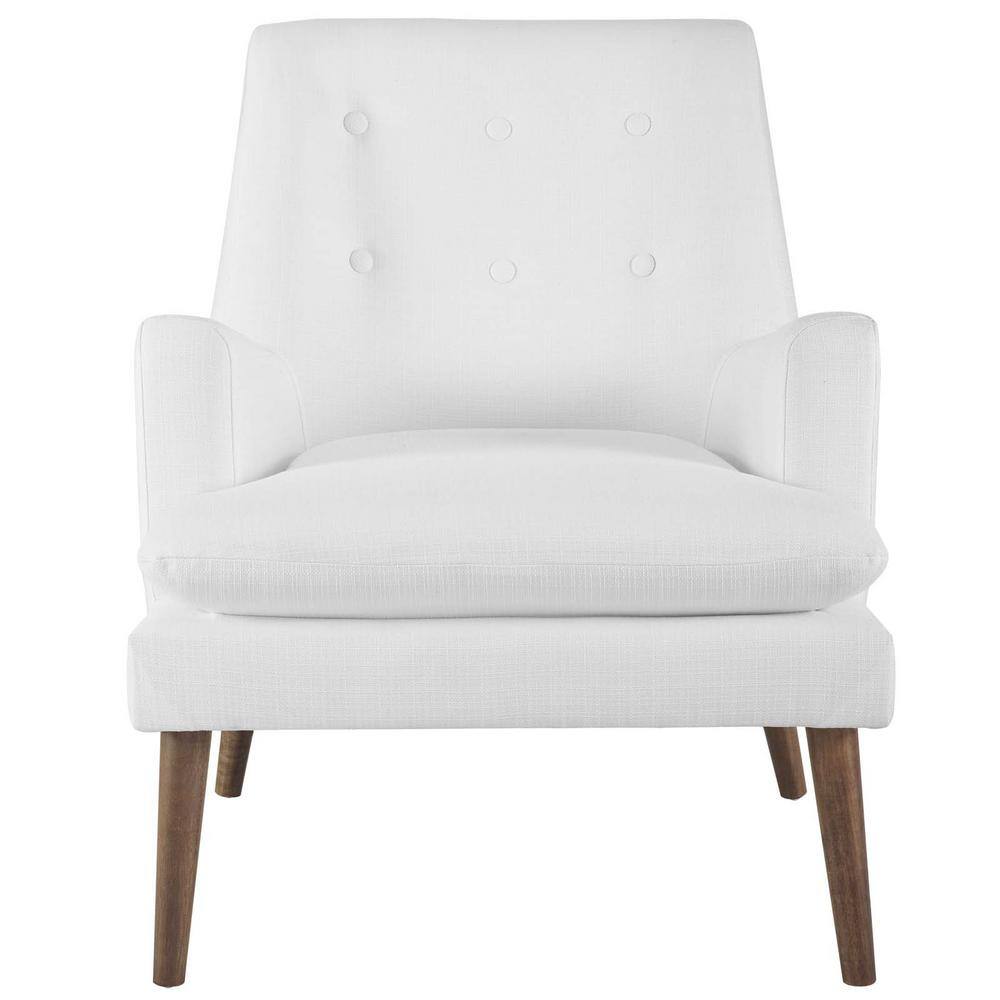 Mid-Century Modern Leisure White Accent Chair with Walnut Wood Legs