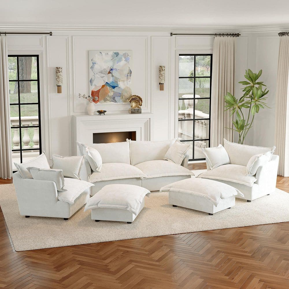 81.1 in. Flared Arm 6-piece Chenille Modular Sectional Sofa in Beige