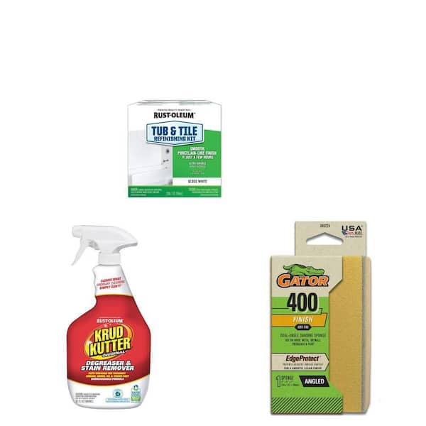 1 Quart Gloss White Tub and Tile Refinishing Kit, 1 Quart Liquid Cleaner and 3 in. x 5 in. Sanding Sponge Sheet Combo