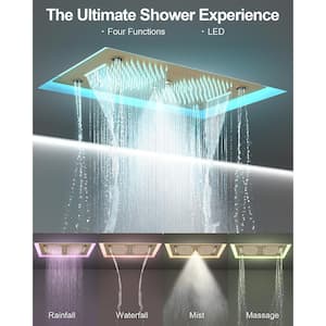 28 in. Rectangle Aurora Shower System 6-Spray Dual Ceiling Mount Fixed and Handheld Shower Head 2.5 GPM in Brushed Gold