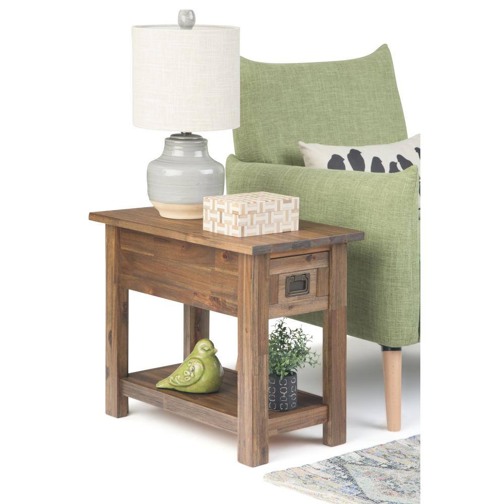 Rustic Natural Aged Brown Acacia Wood Narrow Side Table with Storage
