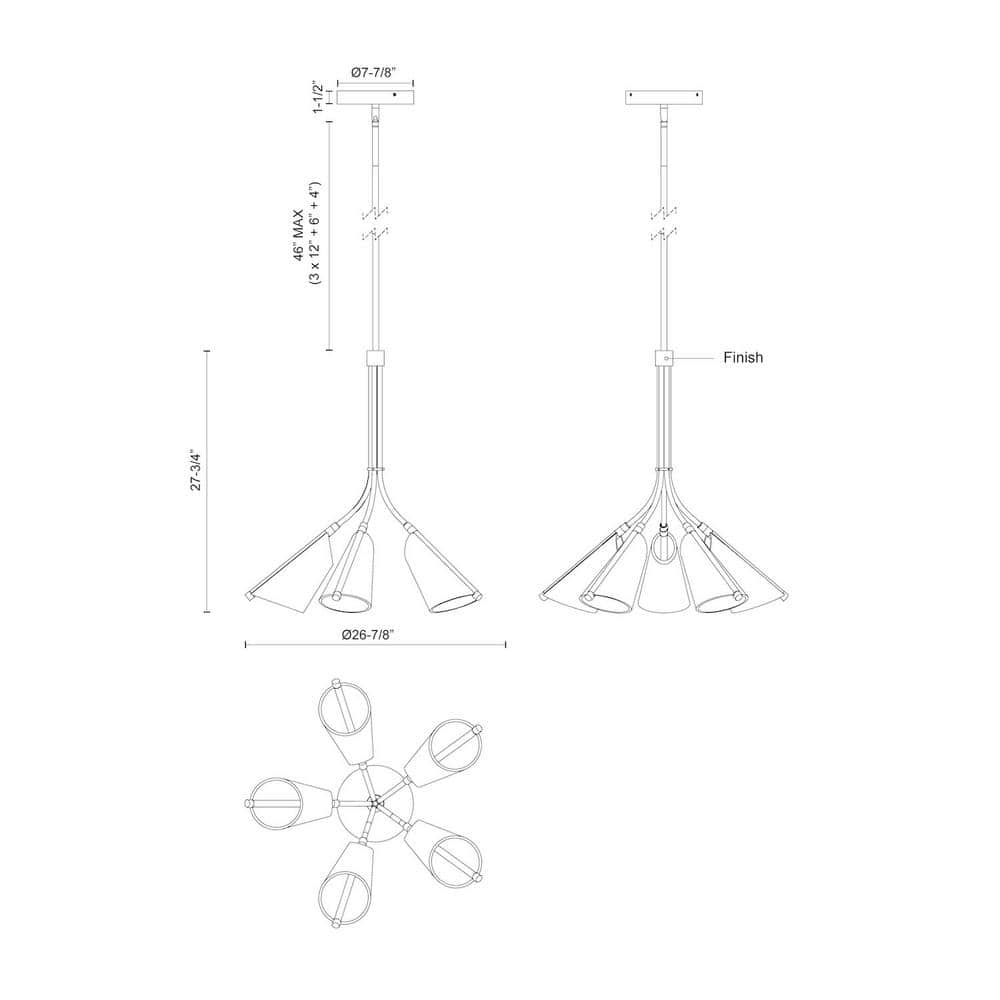 Mulberry Modern LED Chandelier in Black with Edge Lit Shade