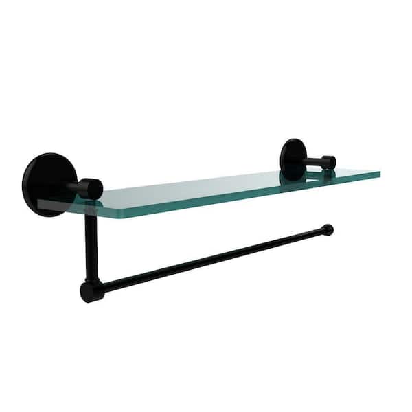 Prestige Skyline 22 in. L x 5 in. H x 5 in. W Paper Towel Holder with Clear Glass Shelf in Matte Black
