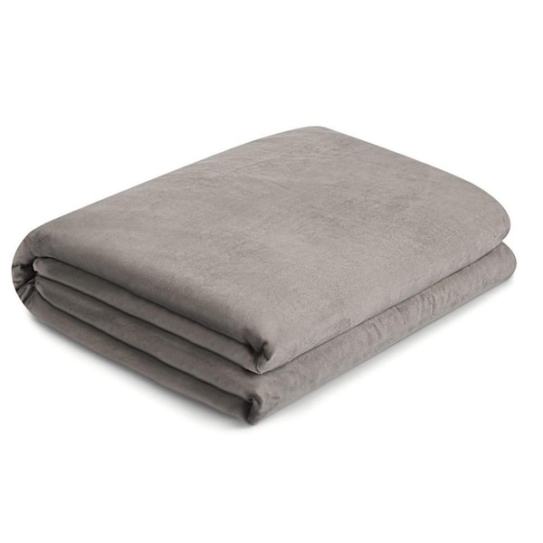 Costway Grey Heavy Sensory 80 in. x 60 in. 23 lb. Weighted Blankets with Cover Glass Beads