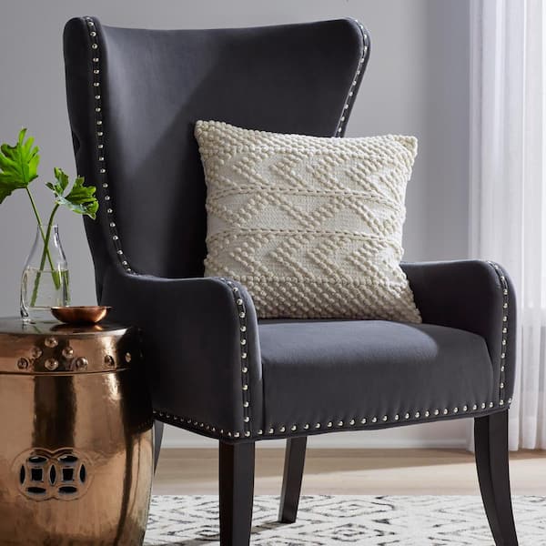 Cream Woven Textured 18 in. x 18 in. Square Decorative Throw Pillow