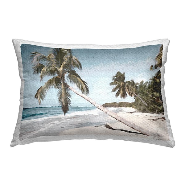 Looming Palm Trees Blue Rectangular Outdoor Throw Pillow