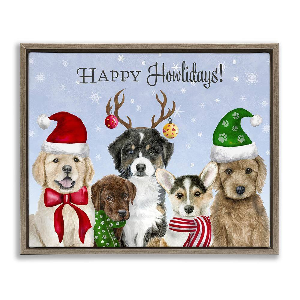 Happy Howlidays Seasonal Puppies by Brett Blumenthal 1-Piece Brown Floater Frame Animal Art Print 25 in. x 31 in. price history on PriceWatchPro