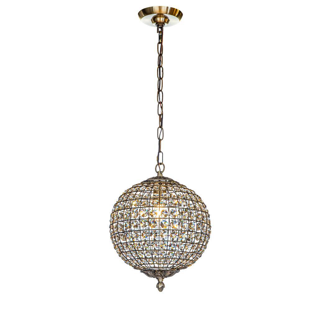 Antique Gold Crystal Dome Pendant Light with Chain
