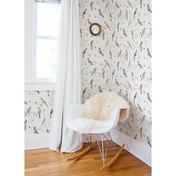 Birdsong Orange Paper Pre-Pasted Matte Trail Strippable Wallpaper