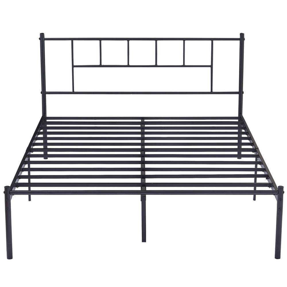 VECELO Black Metal Frame with Headboard and Footboard Queen Platform ...