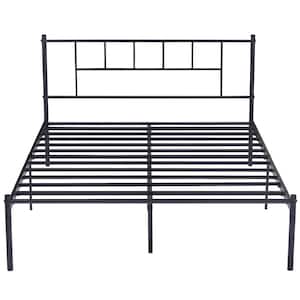 Black Metal Frame with Headboard and Footboard Queen Platform Bed with Storage No Box Spring Needed Simple Design Bed