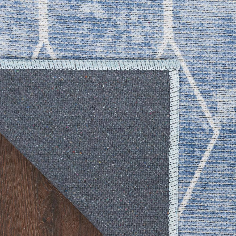 Navy Blue Geometric Synthetic Indoor/Outdoor Runner Rug