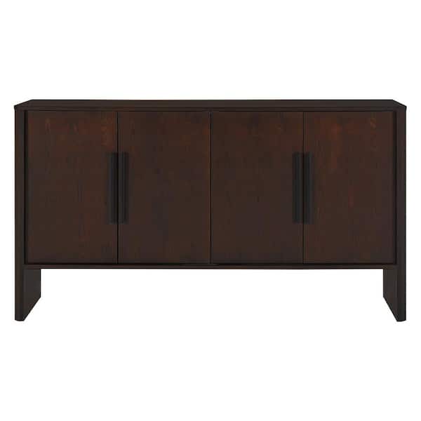 Unbranded 59 in. W x 15.7 in. D x 33.2 in. H Dark Brown Wood Linen Cabinet with 4-Door, Adjustable Shelves and Long Handles