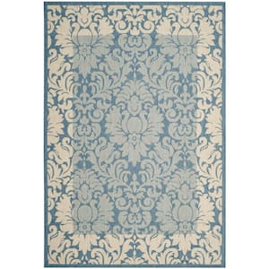 Courtyard Blue/Natural 4 ft. x 6 ft. Floral Indoor/Outdoor Patio  Area Rug