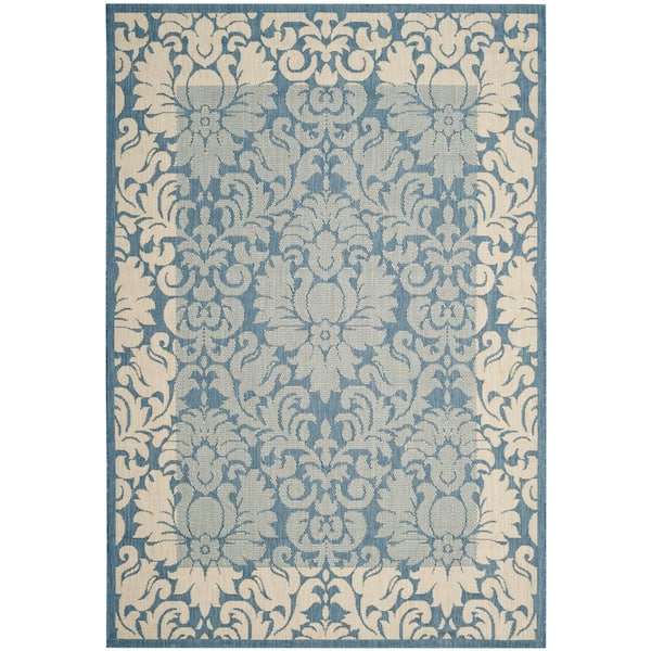 SAFAVIEH Courtyard Blue/Natural 4 ft. x 6 ft. Floral Indoor/Outdoor Patio  Area Rug