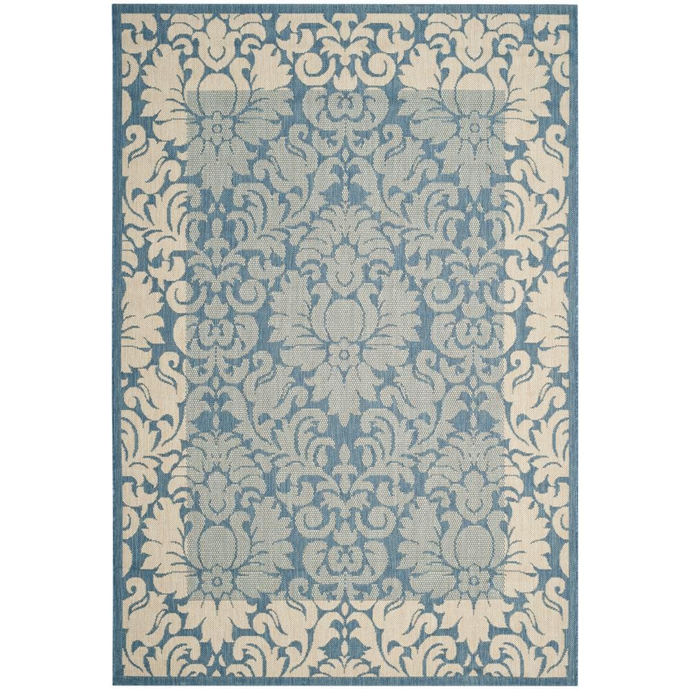 Blue Synthetic Flat Woven Reversible Runner with Damask Print