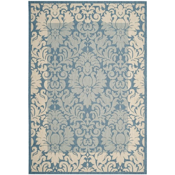 SAFAVIEH Courtyard Blue/Natural 7 ft. x 10 ft. Floral Indoor/Outdoor Patio  Area Rug