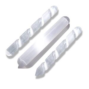WBM Selenite Healing Crystals, 2 Wands and Single Massage Stick - 3 count