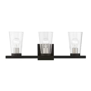 Ridgeway 22.5 in. 3-Light Black Vanity Light with Brushed Nickel Accents and Clear Glass