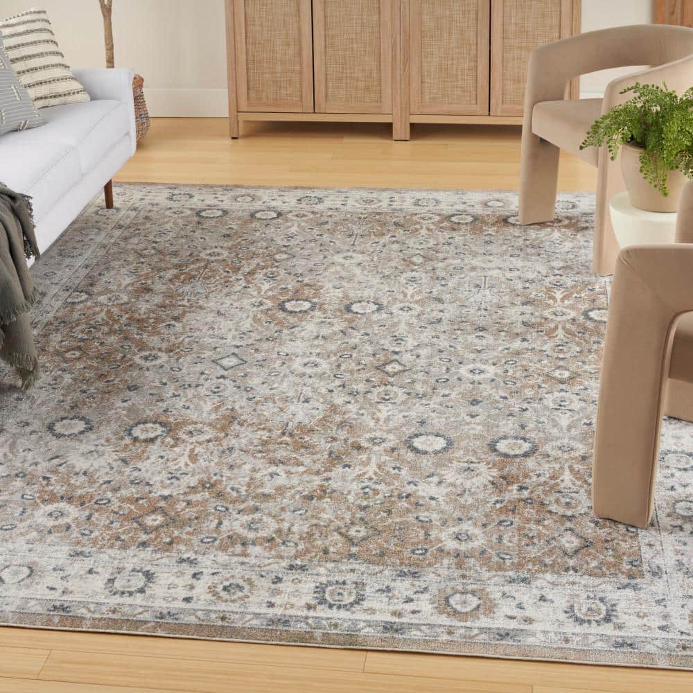 Astra Silver Taupe Floral Synthetic 8' x 10' Washable Area Rug