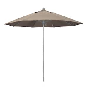 9 ft. Gray Woodgrain Aluminum Commercial Market Patio Umbrella Fiberglass Ribs and Push Lift in Taupe Sunbrella