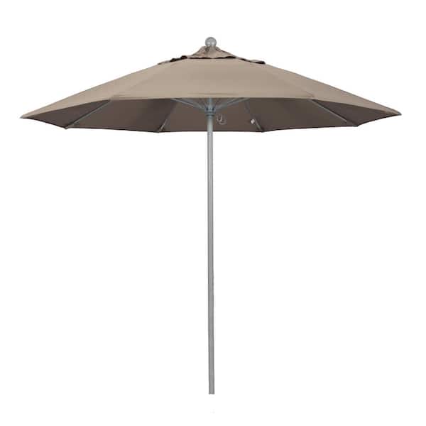 California Umbrella 9 ft. Gray Woodgrain Aluminum Commercial Market Patio Umbrella Fiberglass Ribs and Push Lift in Taupe Sunbrella