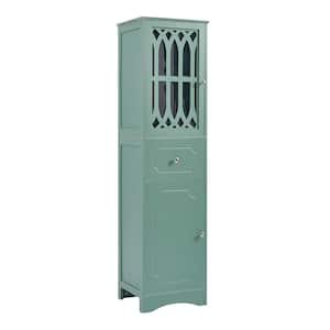 16.5 in. W x 14.2 in. D x 63.8 in. H Green Tall Bathroom Freestanding Linen Cabinet with Drawer and Acrylic Door