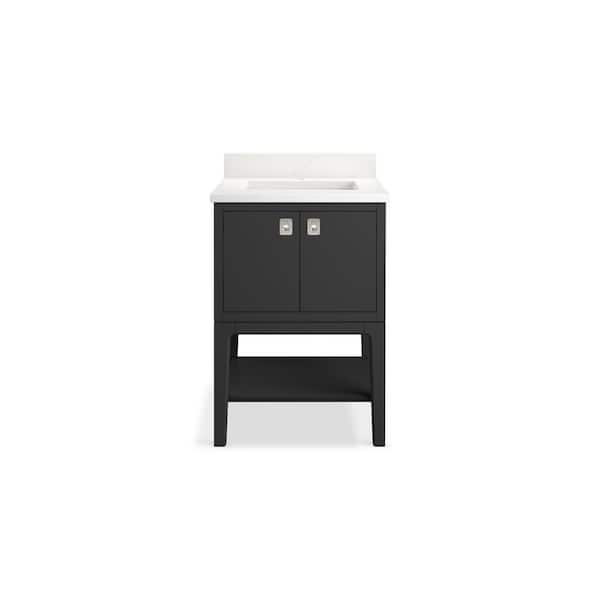 KOHLER Seagrove 25in. Single Sink Freestanding Ferrous Grey Bath Vanity with White Quartz Top Assembled
