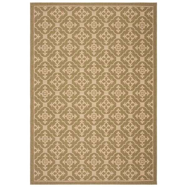SAFAVIEH Courtyard Green/Cream 5 ft. x 8 ft. Border Indoor/Outdoor Patio  Area Rug