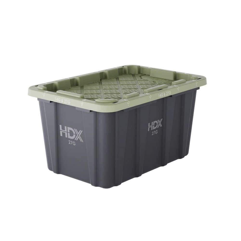HDX 27 gal. Tough Storage Tote in Black and Army Green 999-27G-HDX