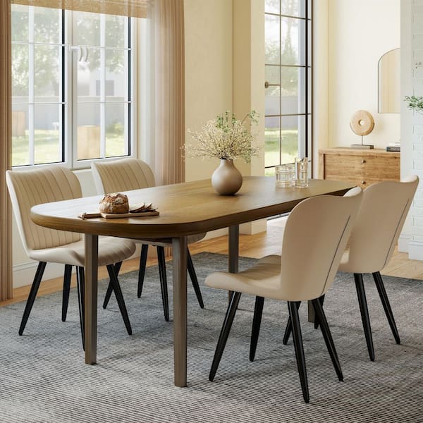 Griffin Modern Cream PU Leather Dining Chair with Thick Cushions and Metal Legs, Set of 4