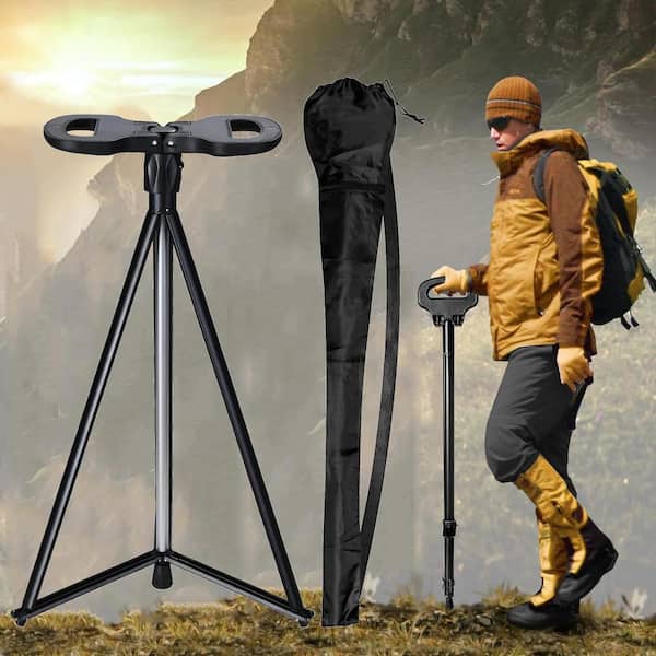 Unbranded Aluminum Lightweight Walk Cane with Seat, Portable Foldable Chair for Adult Outdoor Hiking