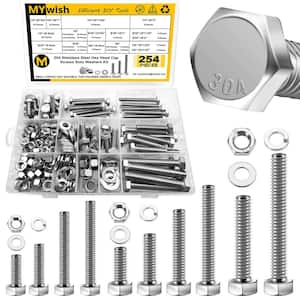 254-Piece Bolts and Nuts Assortment Kit, 1/4 20 Bolt, 5/16 18 Bolt, 3/8 16 Bolt, Includes 10 Common Sizes