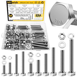 254-Piece 304-Stainless Steel Nut and Bolt Assortment with Storage