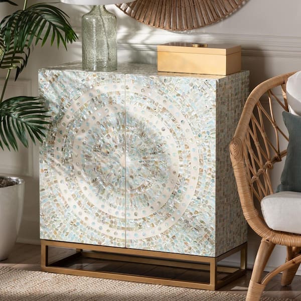 Baxton Studio Quintus Mosaic Multicolor Mother of Pearl Storage Cabinet