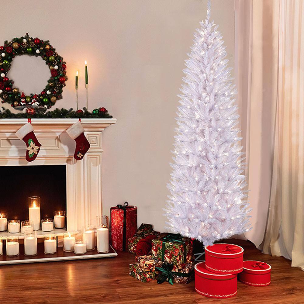 White Pre-Lit Fraser Fir Pencil Christmas Tree with Clear Lights
