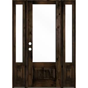 64 in. x 96 in. Farmhouse Knotty Alder Right-Hand/Inswing 3/4 Lite Clear Glass Black Stain Wood Prehung Front Door