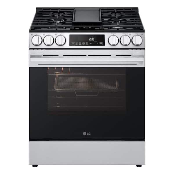LG Smart Gas 30 in. 5 Burners Slide-in Gas Range in Stainless Steel with Convection, Air Fryer and Premium Handle