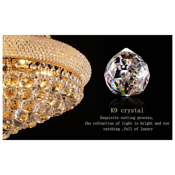 Jushua Luxury 22 in. 12-Light Gold Crystal Chandelier Lighting